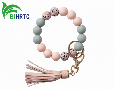BIHRTC Key Ring Bracelet Car Keychain Holder Wristlet Silicone Women Beaded Bangle Chains（Light Pink，2.5 inch）